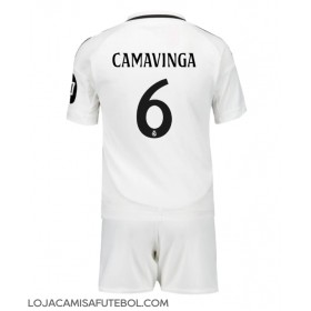 Camisa de Futebol Real Madrid Eduardo Camavinga #6 Equipamento Principal Infantil 2024-25 Manga Curta (+ Calças curtas)